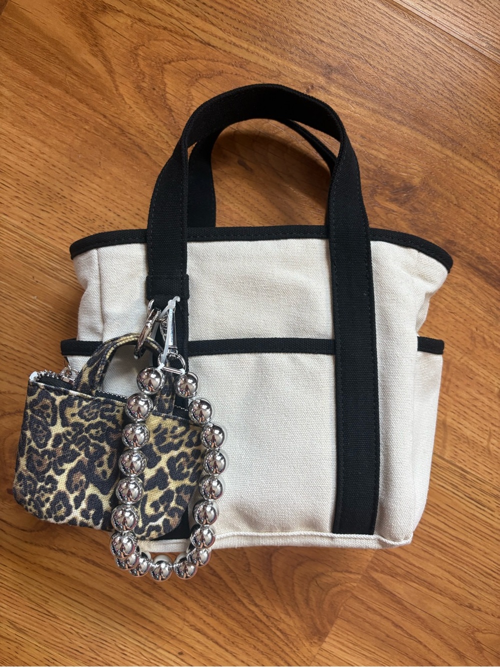 Madden Girl Cream Canvas Mini Tote with Black Trim